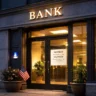 Exterior of a U.S. bank branch closed for Presidents Day 2026 with notice on the entrance door