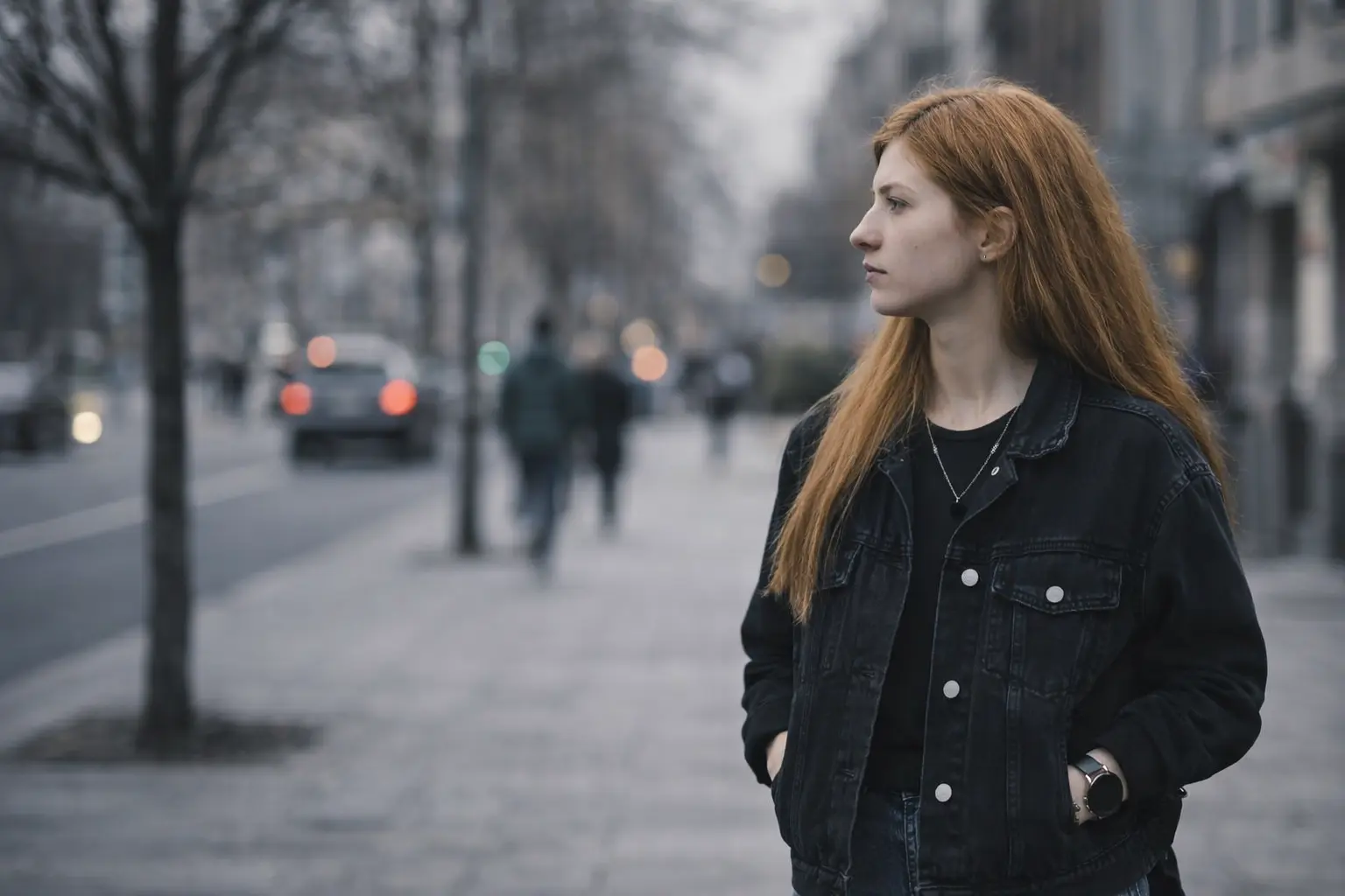 A person standing quietly on a winter city street, reflecting the subtle financial pressure many feel in February