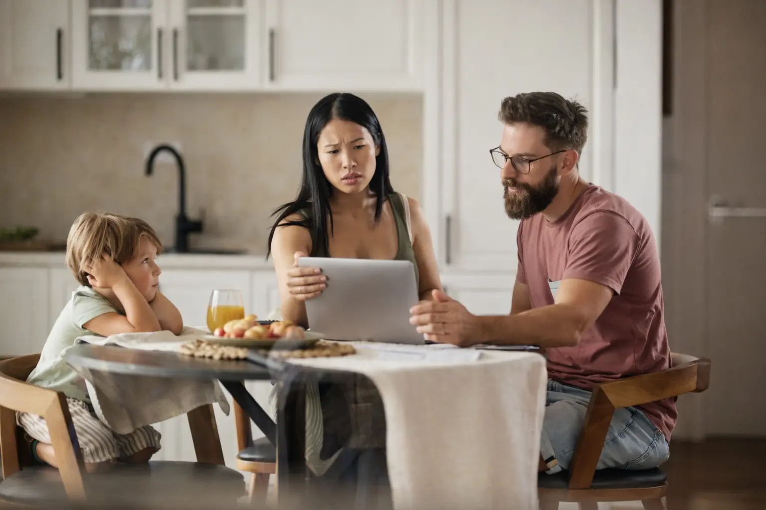 Liquidity timing affecting household stability as a family checks bank deposit timing at home