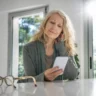 Senior woman checking phone after Social Security double deposit February 28 update in morning light