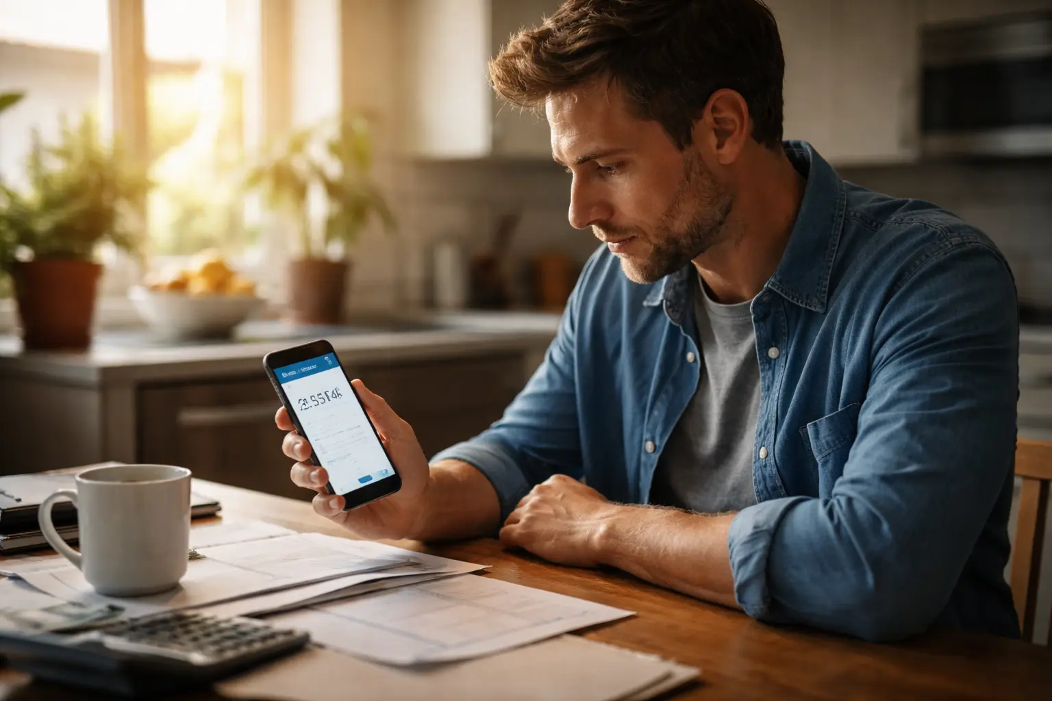 U.S. money movement system illustrated as an American adult reviews a pending bank deposit on a smartphone during morning light
