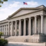 U.S. Treasury building in Washington representing the U.S. money movement system, where federal payments move through settlement and bank posting stages.