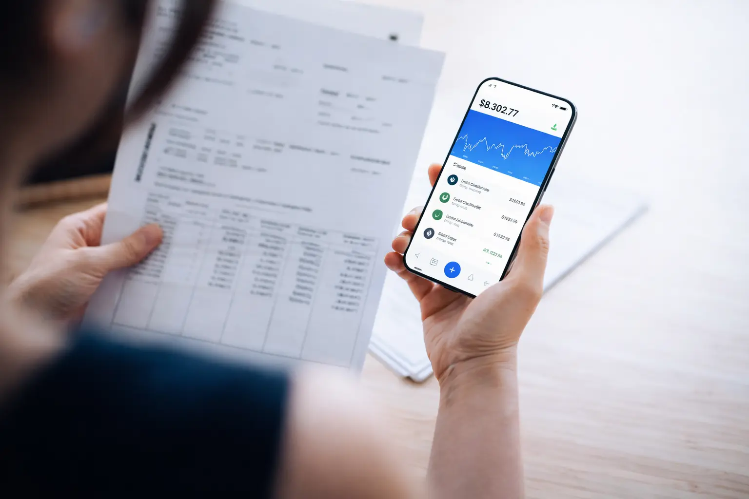 Woman checking bank app balance as direct deposit timing today determines when funds appear in bank accounts