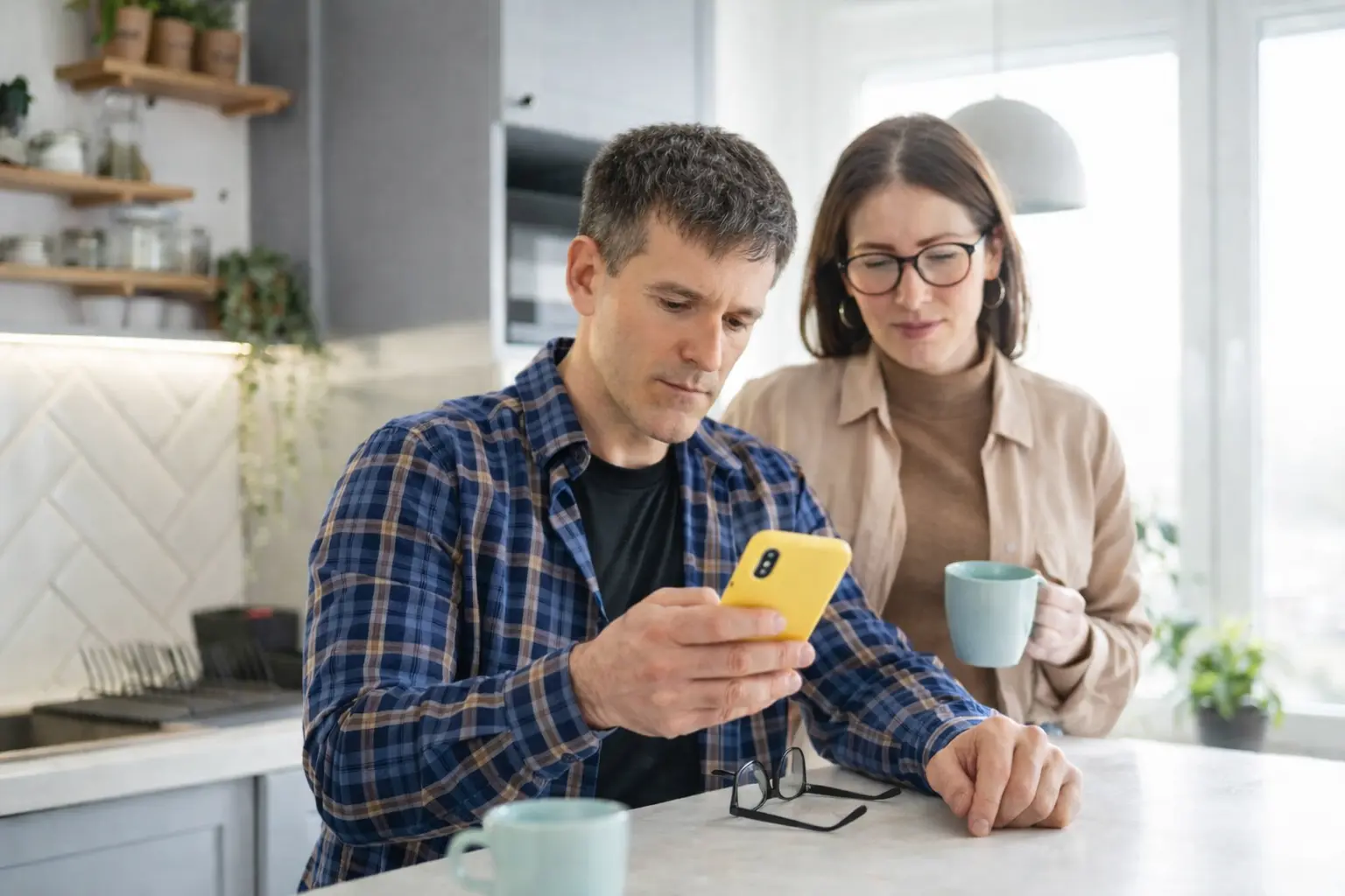Man checking bank account on smartphone after federal payment marked sent while deposit has not arrived yet