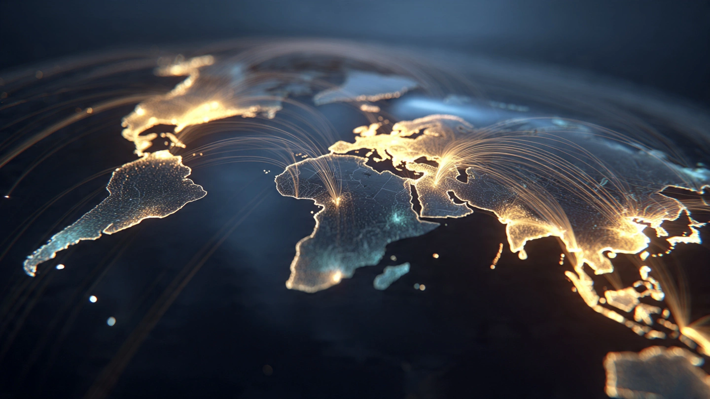 Global payment network showing cross border banking connections worldwide