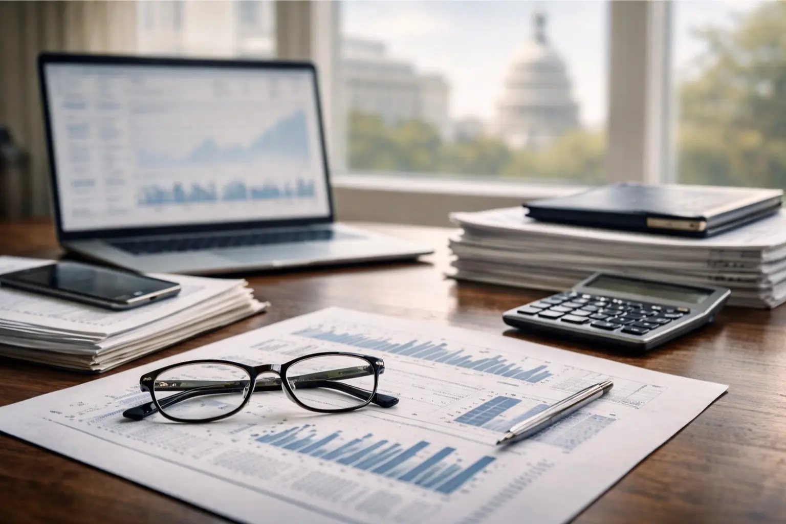 Financial reports and banking analysis desk illustrating how U.S. money actually moves from Treasury release to bank settlement