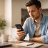 Man checking bank account on phone with no deposit showing after IRS refund approval