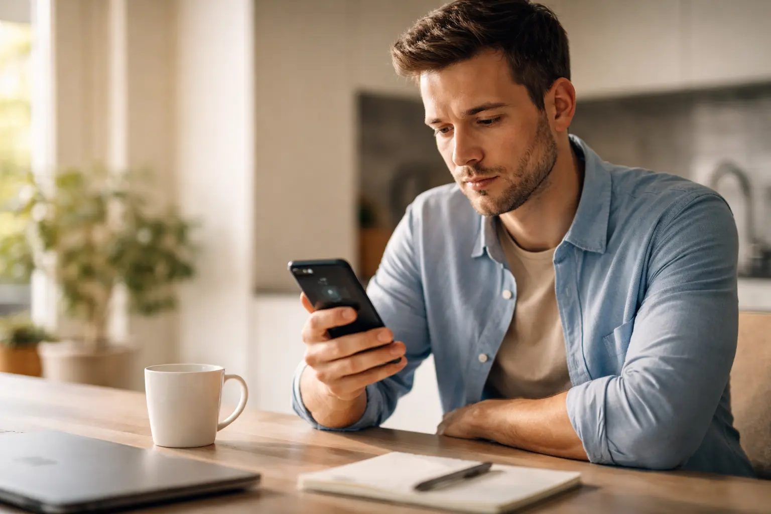 Man checking bank account on phone with no deposit showing after IRS refund approval