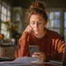 Woman checking phone after IRS refund delay notice during tax season