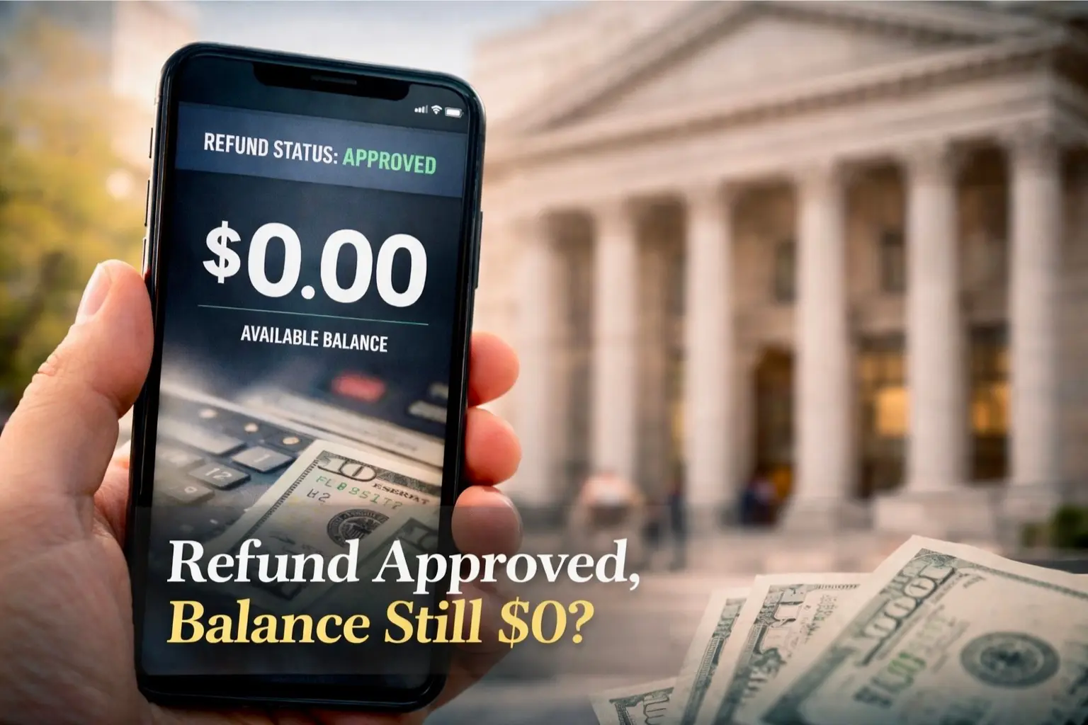 Refund approved but no deposit showing $0 available balance on banking app while federal processing continues