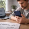 Man checking phone as Social Security payments updating for some accounts while others still waiting