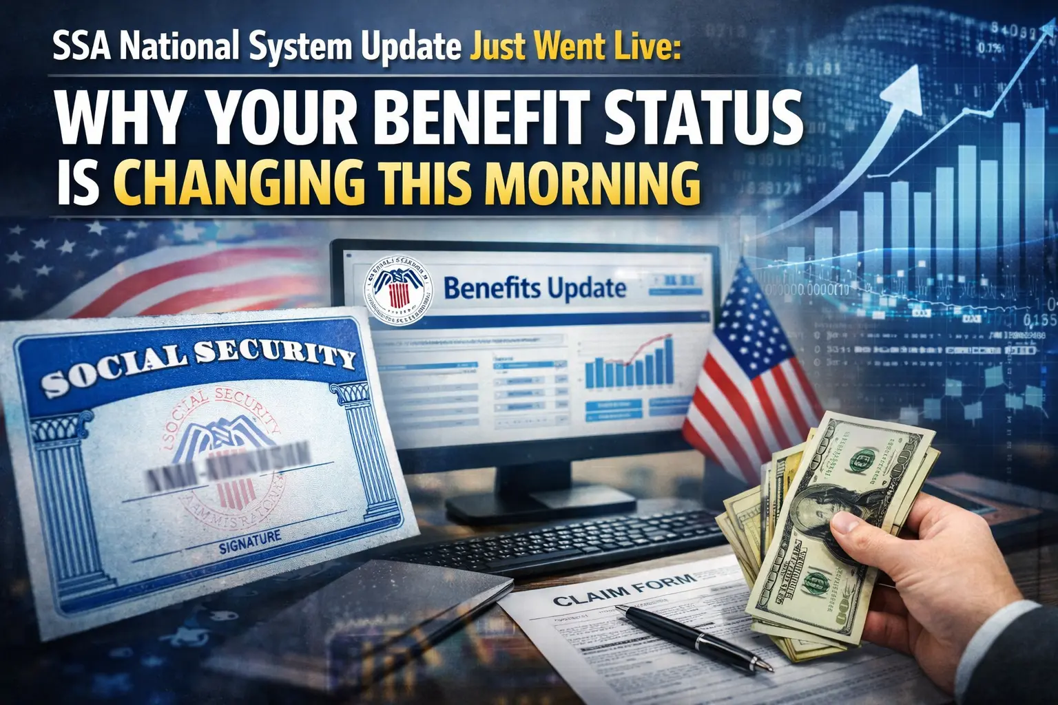 Computer screen showing Social Security benefit portal during SSA national system update as Americans check status changes this morning