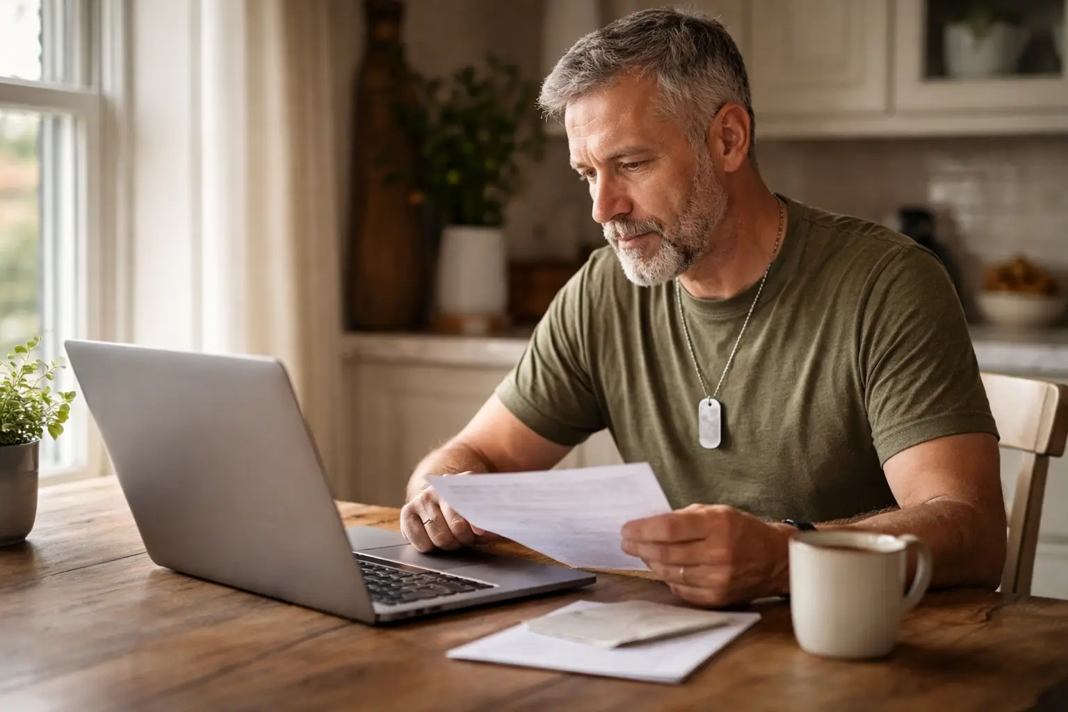 A close up of a veteran holding a smartphone checking an empty bank account balance on a Monday morning.