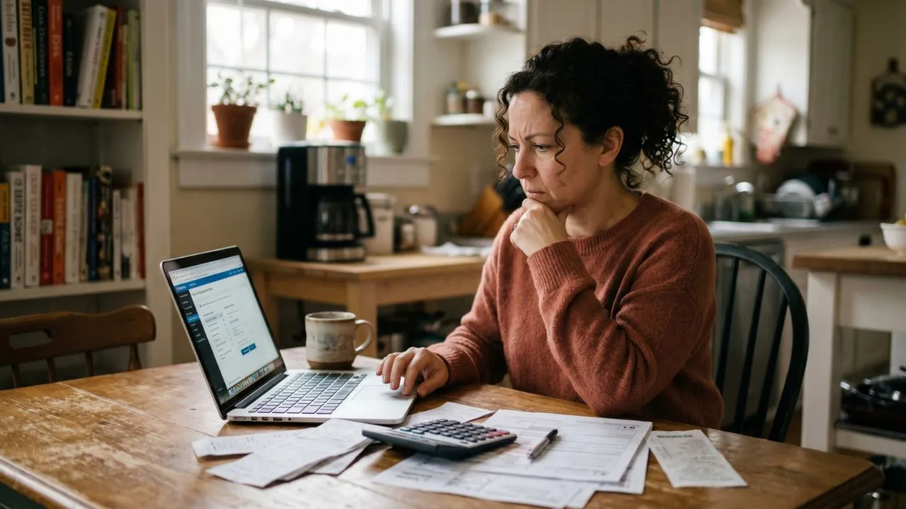 American household reviewing a larger IRS refund amount on a laptop screen showing $3,571 average for the 2026 tax filing season