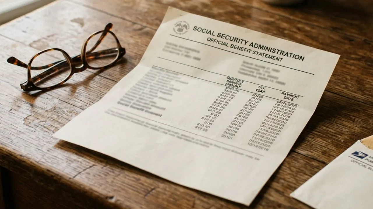 Social Security benefit statement on desk representing 2027 COLA calculation based on BLS CPI-W data released May 12 2026