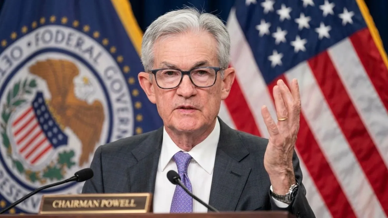 Federal Reserve FOMC boardroom and Jerome Powell where the May 2026 interest rate decision was made affecting U.S. mortgage rates savings accounts and household borrowing costs