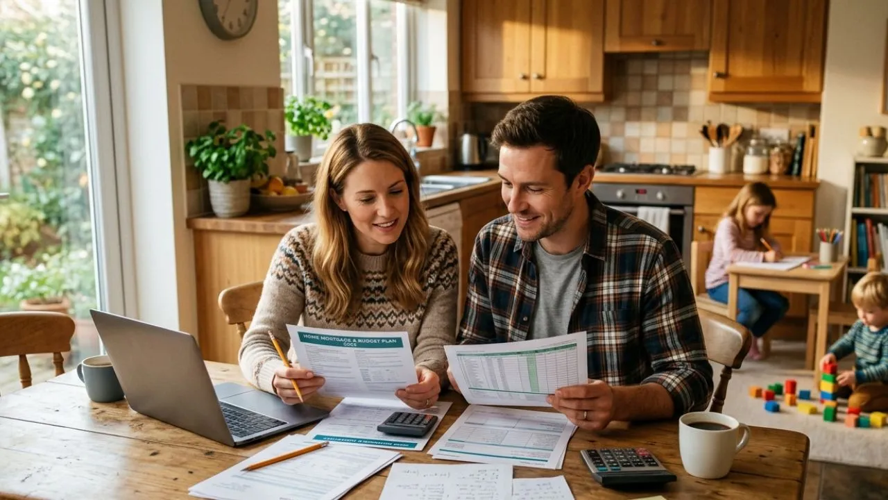 Family at kitchen table reviewing IRS earned income tax credit refund documents