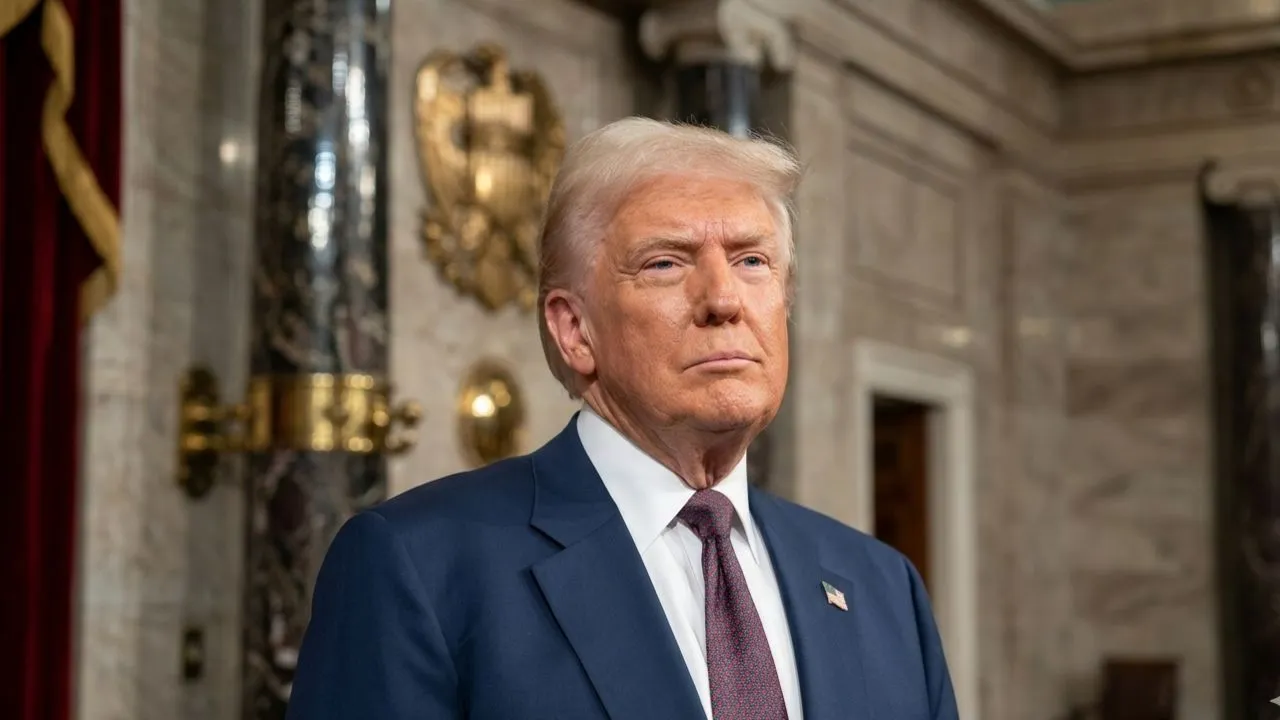 Federal building and President Donald Trump representing institutional budget analysis of Social Security trust fund timeline.
