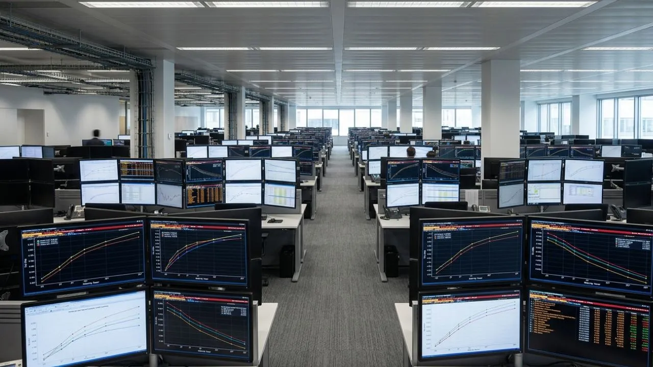 Financial operations floor displaying Treasury auction yield data for competitive bidding process