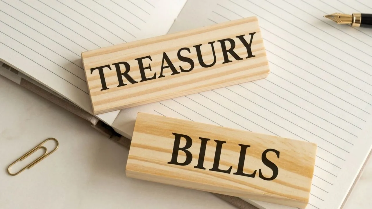 Woman buying US Treasury bills on TreasuryDirect.gov reviewing current yield rates for safe cash parking in 2026