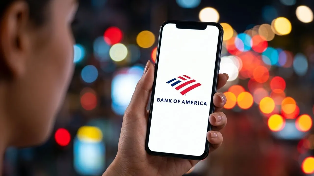 Smartphone showing a pending direct deposit notification on a bank app with an American flag in the soft background representing July 4 bank holiday deposit delays