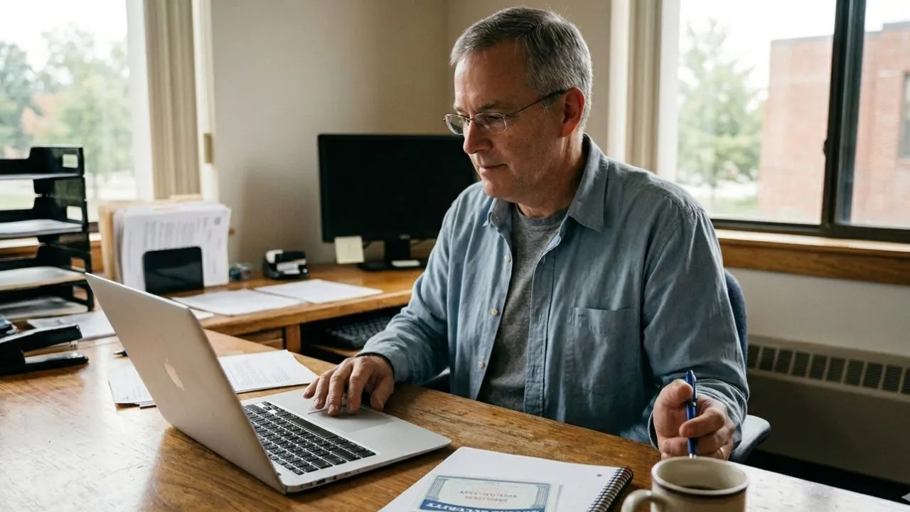 A person completing the SSDI disability benefit application on a laptop with a Social Security card on the desk