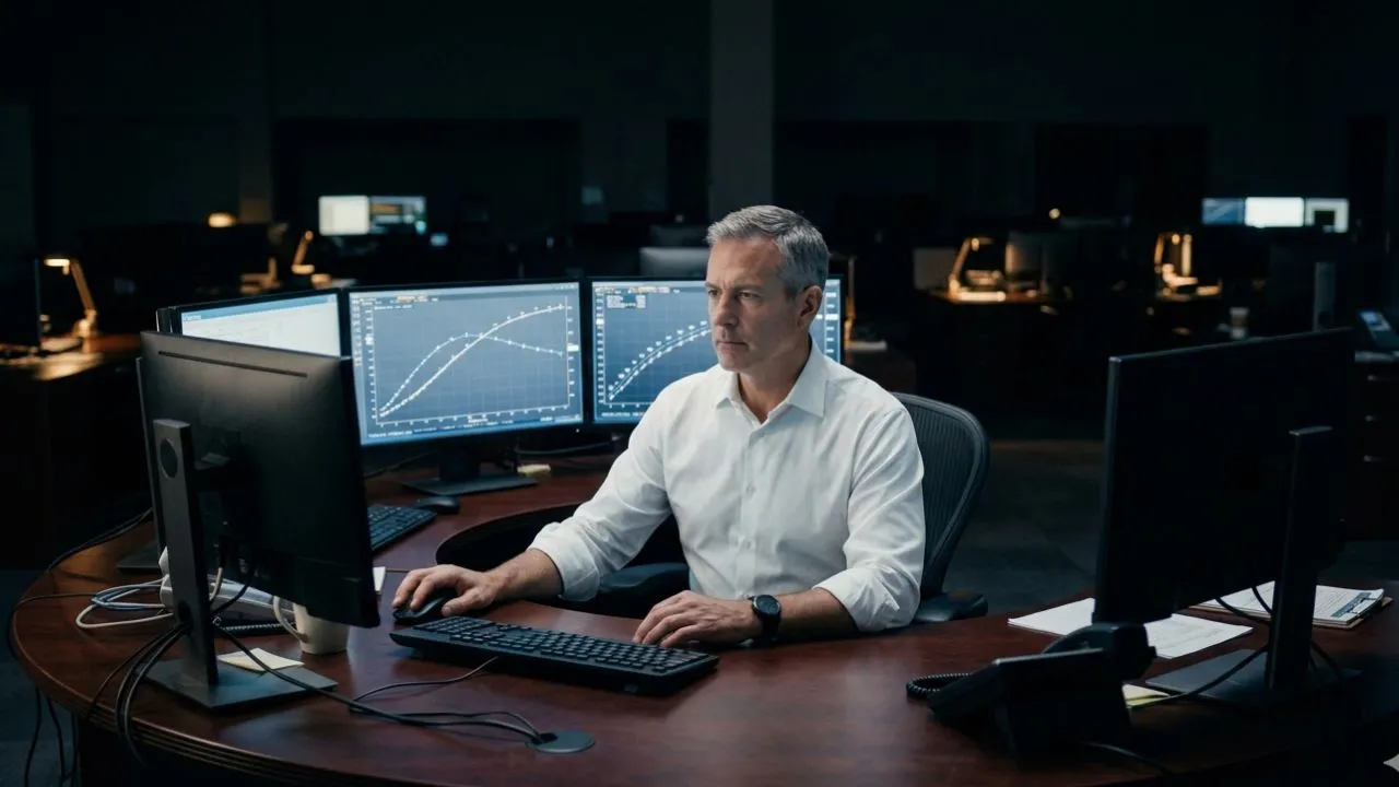 Financial analyst studying the 2026 treasury yield curve inversion signal on institutional trading monitors showing the 10-year to 2-year spread