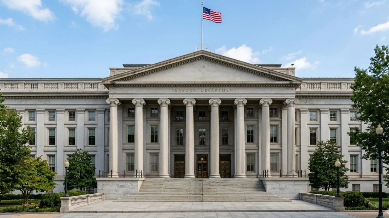 United States Department of the Treasury building in Washington DC representing the statutory debt ceiling borrowing authority and extraordinary measures mechanism