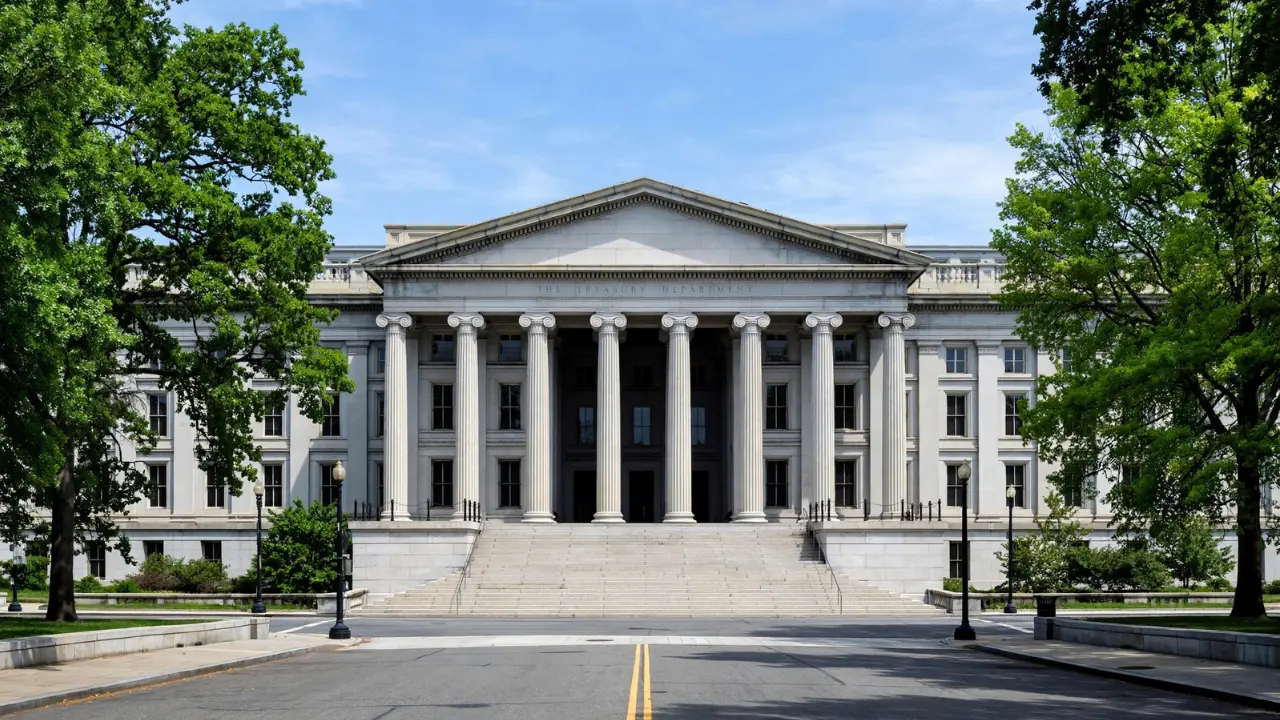U.S. Treasury Department building where the Bureau of the Fiscal Service disburses federal payments to American bank accounts