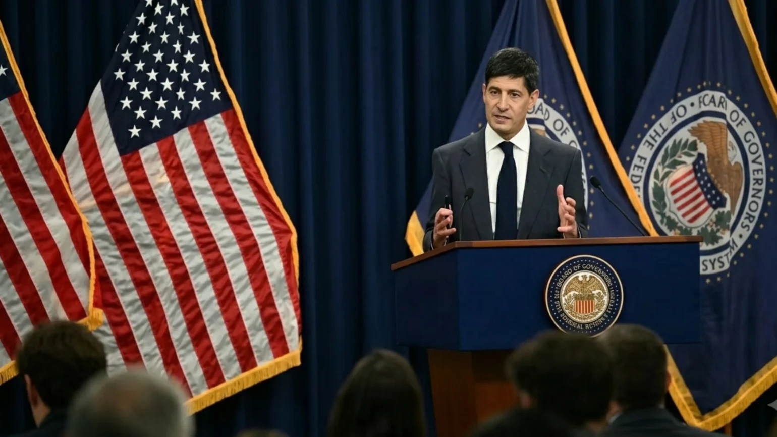 Diagram showing the five Federal Reserve task forces and their subject areas announced under Chairman Kevin Warsh