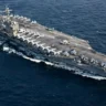 USS Abraham Lincoln aircraft carrier underway at sea during its extended 266-day deployment