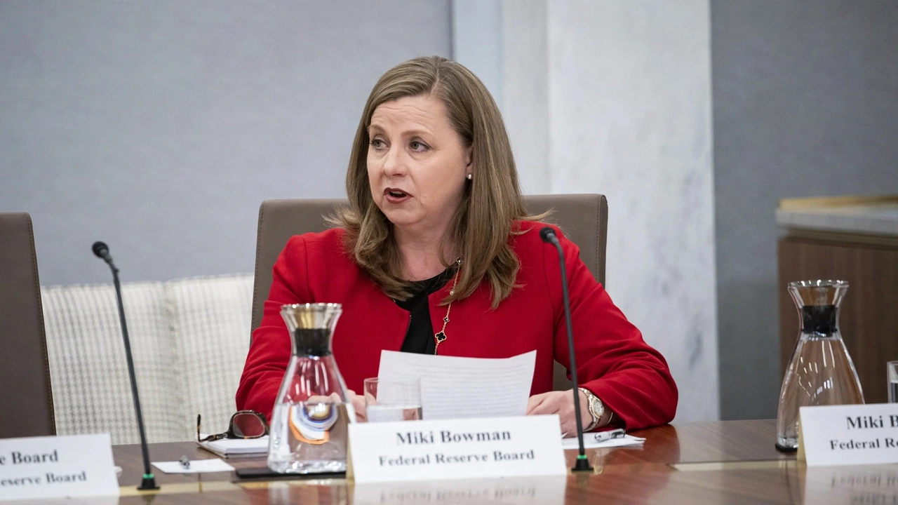 Federal Reserve Vice Chair for Supervision Michelle Bowman speaking during a Federal Reserve Board meeting