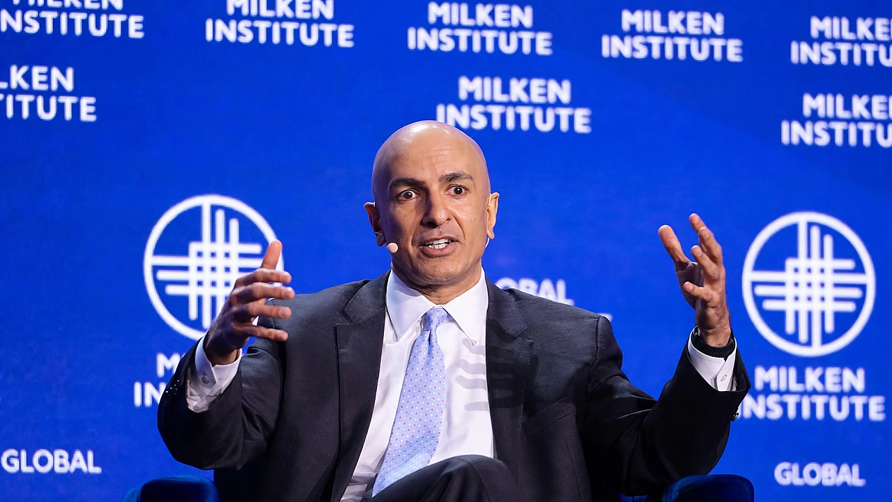Neel Kashkari speaking at a Milken Institute event as he discusses inflation and Federal Reserve interest-rate policy.