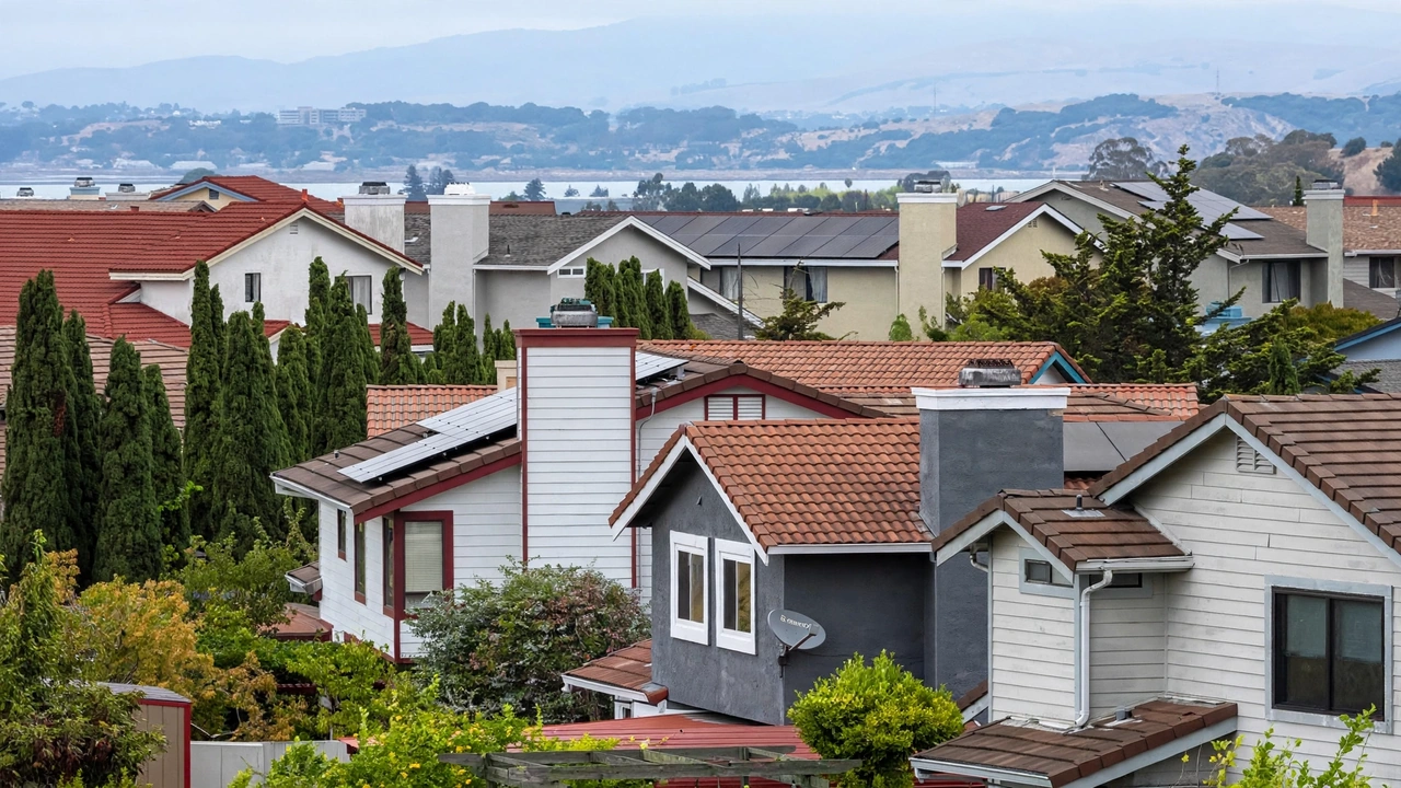 Residential homes with tiled roofs in a U.S. neighborhood, illustrating the housing market and 30-year fixed mortgage rates.