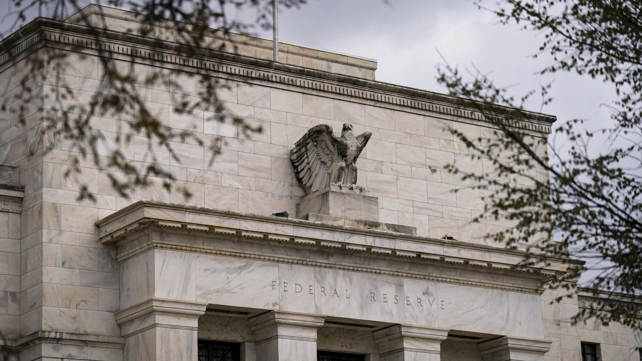 Federal Reserve building in Washington, D.C., with the stone eagle sculpture above its entrance.